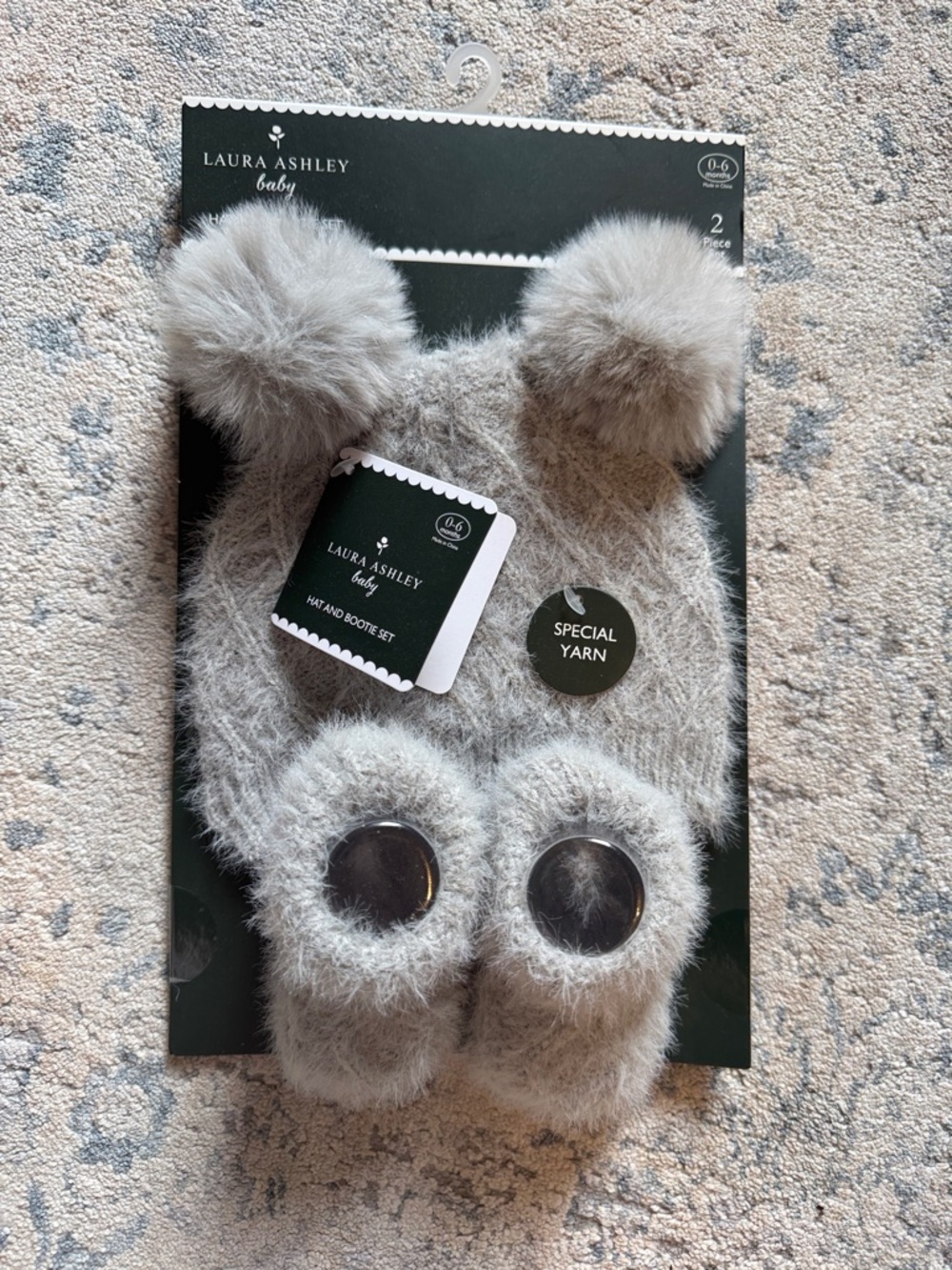Laura Ashley Grey Fuzzy Pom Hat & Booties Set